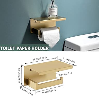 Brushed Gold Bathroom Towel Bar Holder Sets Premium Stainless Steel 4-Piece Bathroom Hardware Set Wall Mounted Bathroom Toilet Paper Holder with Shelf Set. - Image 2