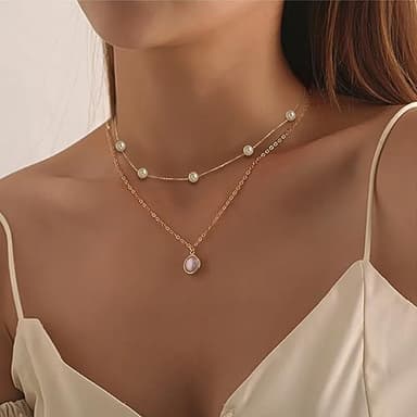 Trinckle Gold Pearl Necklace, 6 MM Pearl Choker Necklace 15'' Pearl Necklaces for Women Dainty Choker as Birthday Gifts for Teens Pearl Strands Prom Jewelry Wedding Bride Bridesmaid Gifts - Image 2