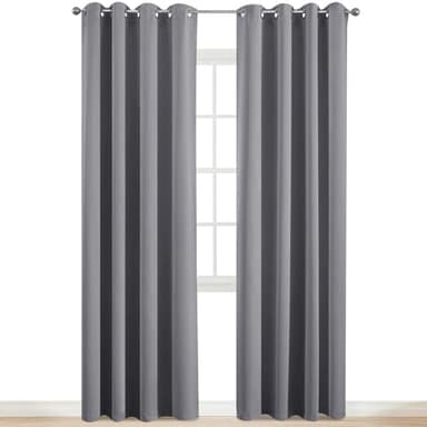 Yakamok Room Darkening Gray Blackout Curtains, Light Blocking Thermal Insulated Grommet Drapes for Bedroom Living Room, 52W x 84L, Grey Curtains, 2 Panels, 2 Tie Backs Included - Image 1