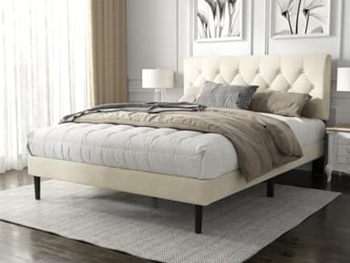 HAOARA Queen Size Platform Bed Frame with Upholstered Button Tufted Headboard, Mattress Foundation with Wooden Slat Support, Noise Free, No Box Spring Needed, Easy Assembly, Beige Velvet - Image 3