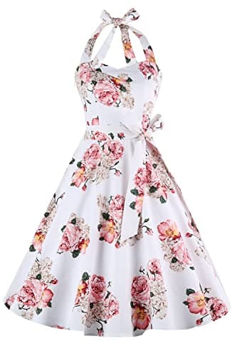 Topdress Women's Vintage Polka Audrey Dress 1950s Halter Retro Cocktail Dress Pink Flower XL - Image 1
