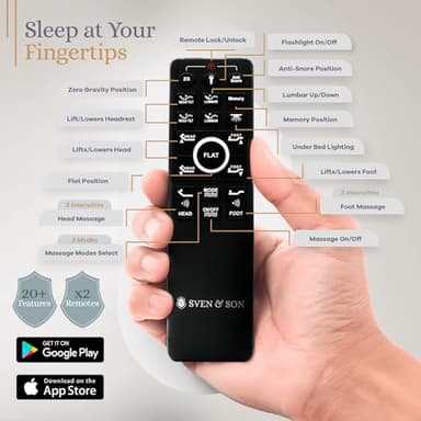 Sven & Son Bliss Adjustable Bed Base-Frame Only, Head and Foot Lift, Lumbar Support, Head-Pillow-Tilt, Massage, Under-Bed Lights, USB, Memory Positions, Zero Gravity - Split King - Image 5