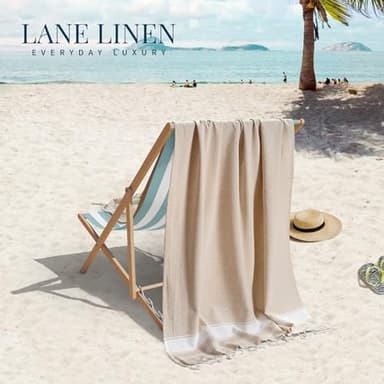 LANE LINEN Oversized Beach Towels, 2 Pack Turkish Towel Set for Adults, Lightweight, Quick Dry, Absorbent & Sand Proof, 39"x71" Pool Towels – Beige - Image 5