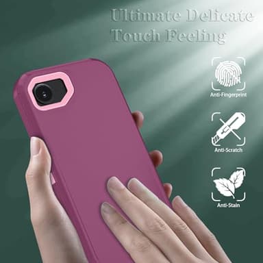 ouyncase Phone Case for iPhone 16e Case with HD Screen Protector, Heavy Duty Shockproof & DustProof & Dropproof 3-Layer Cover Phone Case for iPhone 16e,WineRedPink - Image 2