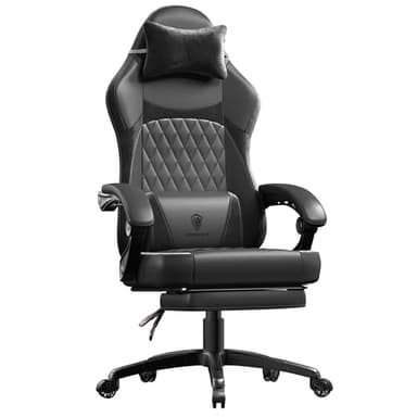 Dowinx Gaming Chair with Pocket Spring Cushion, Ergonomic Computer Chair with Massage Lumbar and Footrest for Adults, High Back Game Chair Leather for Office Gaming 300LBS, All White (Black) - Image 1