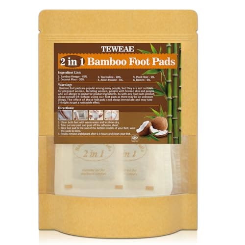 TEWEAE 2 in 1 Foot Pads, 24Pads Bamboo Vinegar Coconut Shell Powder Feet Pads with ''Stay in Place'' Bigger Adhesive Sheet - Image 1