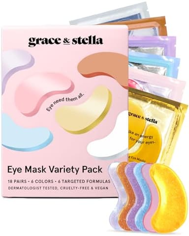 grace & stella Under Eye Mask Variety Pack - 18 Pairs of Under Eye Patches for Dark Circles - With 6 Colors (3 Pairs/Color) - Gel Masks Puffy Eyes for Women - Vegan Cruelty Free Bridesmaid Gifts - Image 1