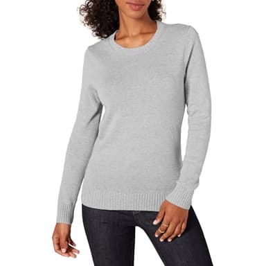 Amazon Essentials Women's Crewneck Sweater, 100% Cotton, Light Grey Heather, Medium, Plus Size Available - Image 1