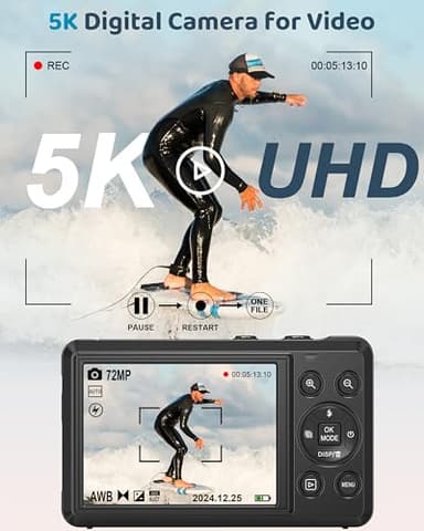 5K Digital Camera - 72MP UHD Digital Cameras for Photography - Autofocus Point and Shoot Small Camera with Flash for Kids - 2.8 Inch Screen Compact Portable Vlogging Camara with 16X Zoom, 32GB SD Card - Image 2