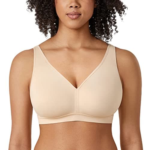 AISILIN Women's Plus Size Wireless Bra Support Comfort Full Coverage Unlined No Underwire Smooth Beige 46F - Image 1