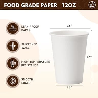 YEEHAW 12 oz 300 Pack Disposable Paper Coffee Cups, Bulk White Hot to Go Cups for Hot Coffee, Hot Liquid, Chocolate, Juice, Hot Beverage Drinkings, Ideal for Cafes, Bistros, Office and Family - Image 2