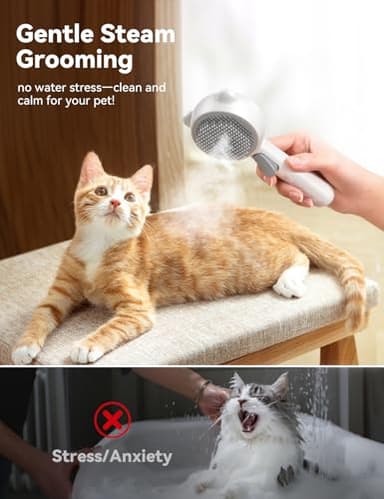 Cat Steam Brush, Brushes for Indoor Cats with Release Button, Dual Speed Spray USB Rechargeable Grooming Supplies, Cat Brush for Shedding Suitable for All Long-haired and Short-haired Pets - Image 2