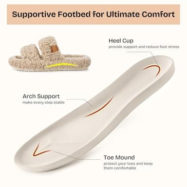 EverFoams Womens Fuzzy Open-toe Slippers Soft Comfy Memory Foam Indoor House Shoes Vintage Khaki, 7-8 US - Image 3
