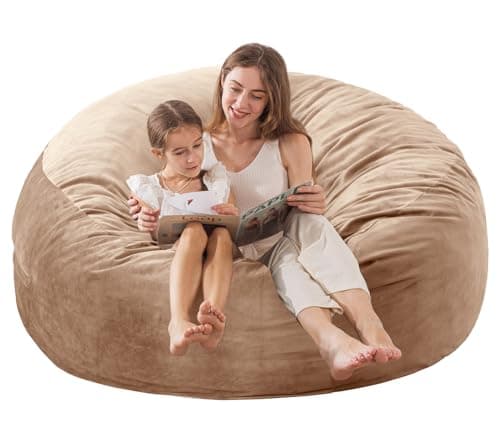 EDUJIN 6 ft Giant Bean Bag Chair: 6' Memory Foam Filled Bean Bag Chairs for Adults with Filling,Ultra Soft Dutch Velvet Cover,Round Fluffy Lazy Sofa for Living Room - 6 Foot Giant, Camel - Image 1