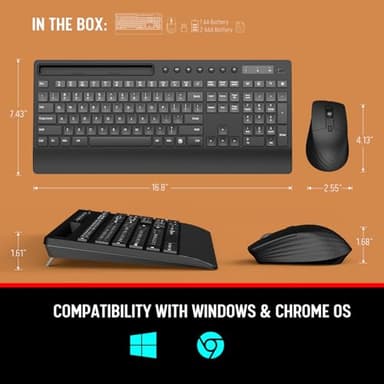 Trueque Wireless Keyboard and Mouse Combo - Full-Size Quiet Keyboard with Palm Rest, Phone Holder, Multimedia Keys, Power Switch, Compatible with Windows, Chrome OS, PC, Laptop (Batteries Included) - Image 9
