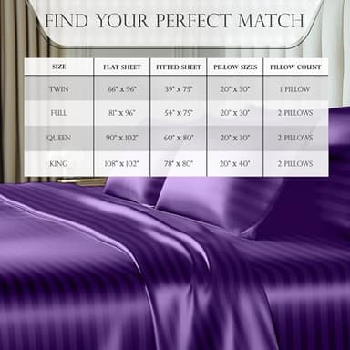 DECOLURE Satin Bed Sheets - 4 Piece Luxury Silky King Size Bedding Set - Softer Than Silk, Wrinkle-Free with 15” Deep Pocket Fitted Sheet, Perfect for Hair & Skin, Gifts for Women (Striped Purple) - Image 8