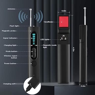 Hidden Camera Detectors,Bug Detector Anti Spy Camera Finder,GPS Tracker Detector Hidden Device Detector,Signal Scanner for Hotels Car Home Travel,6 Levels Sensitivity 4 Modes, 30H Working Time(Black) - Image 3