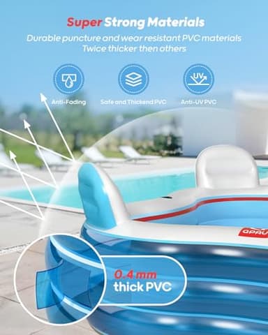 QPAU Inflatable Swimming Pool, Full-Sized Blow Up Pools with Seats and Backrests, Kiddie Pool for Outdoor & Backyard, for Family Summer Time Fun, Jelly Blue - Image 4