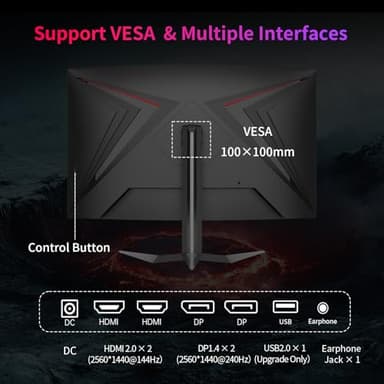 KTC 32Inch 240Hz Curved Gaming Monitor, 1000R VA, QHD(2560x1440p), 4000:1 Contrast, Support FreeSync GSync, HDMI2.0(144hz)/DP1.4(240hz)/Earphone, Tilt, Xbox PS5 Switch, 2K Computer Monitor for Gamer - Image 6