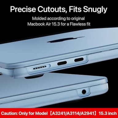 Soonjet for MacBook Air 15 inch Case M4 M3 M2 2025 2024 2023 [Official SkyBlue] [100% Match Official Color] Protective Hard Shell Matte Cover for Laptop A3241 A3114 A2941 - Sky Blue Clear - Image 5
