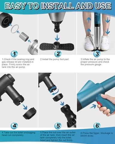 LIVEHITOP Toilet Plunger, High Pressure Air Plunger for Toilet, Toilet Clog Remover Tool with Visual Barometer, Powerful Heavy Duty Plunger for Bathroom Kitchen Floor Drain Sinks Clogged Pipe - Image 4