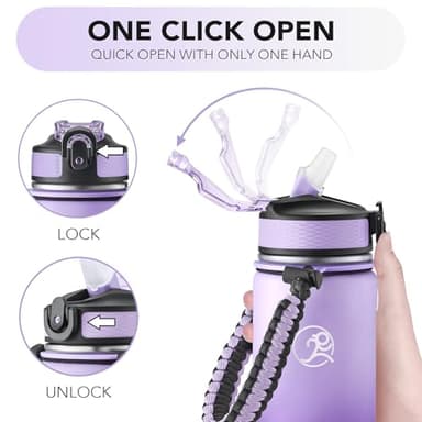 GOSWAG Insulated Sports Water Bottle, 24oz 2 Lids(with Straw/No Straw), Stainless Steel Water Bottles with Paracord Handle, Insulated Bottle with Double-Wall Vacuum Insulation - Image 5