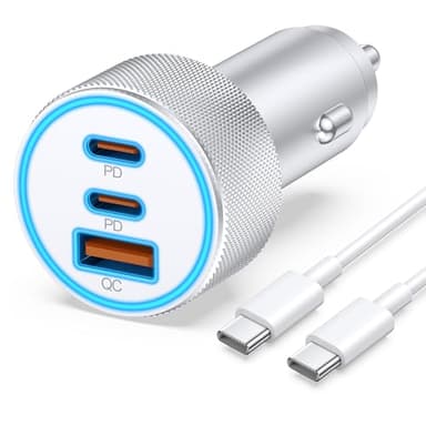 67W for iPhone 17 Air 17 Pro Max Car Charger Fast Charging, 67W 3-Port USB C Car Charger Adapter Cigarette Lighter with 3FT USB-C Cable for iPhone 17/17 Pro/Air/16/15/16 Pro Max/Plus, iPad Pro/Air - Image 1