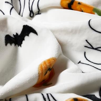 Rae Dunn Throw Blanket- Soft, Decorative Blankets for Bed or Couch, Cozy Throws for Sofa, Soft Plush Throw Embroidered Jacklatern Bat, 50 inches x 70 inches - Image 5