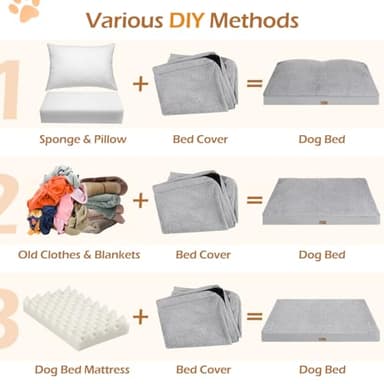 Tivray Dog Bed Cover, Washable Replacement Large Dog Bed Sheet with 3-Sided Continuous Zipper, Waterproof Liner, Soft Plush, Pet Mattress Fluffy Protector, 44x32x3 inches - XL, Cover Only Grey - Image 6