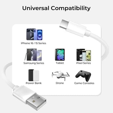 Basesailor Car Carplay Cable for iPhone 17 16 Pro Max,USB A to USB C Car Charger Cord 3.3FT 2Pack for iPad Pro 10th Mini 7th 6th Air 5th 4th Generation,Samsung S24 S23 S22 S21 FE Plus Ultra,A52 A53 - Image 7