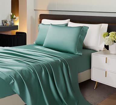 Arianaut Queen Sheet Set Green 100% Egyptian Cotton Satin Sheets 1000 Thread Count Luxury Hotel Quality Deep Pocket Queen Sheets Soft Silky Cooling Queen Size Bed Set 4PC Green - Image 5