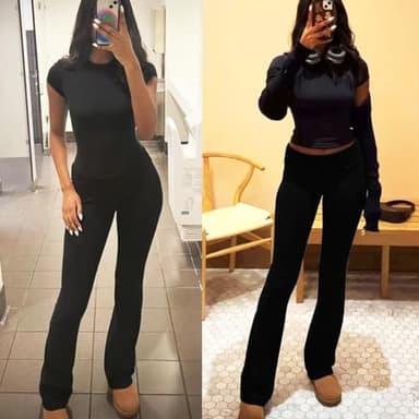 ZFLM Casual Workout Two Piece Outfits for Women Short Sleeve Crop High Waist Foldover Flare Pants Tracksuit Sets Streetwear - Image 6
