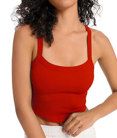 Bicondo Scoop Neck Cami Tank Top for Women Seamless Workout Tops Racerback Crop Tops Ribbed Camisole Red XL - Image 1