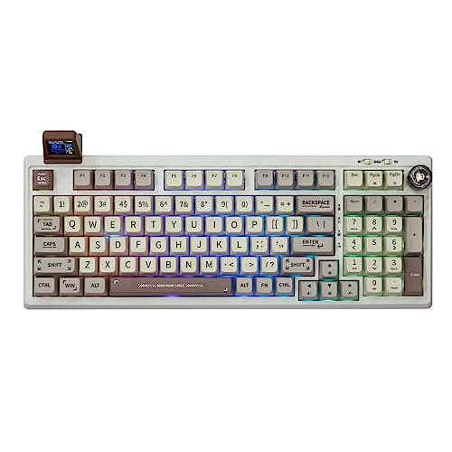 EPOMAKER RT100 Retro Gaming Keyboard with Display Screen, BT5.0/2.4G/USB-C, 97 Keys Gasket Custom Keyboard, Hot Swappable, RGB Backlit, with Knob for Win/Mac (Sea Salt Silent Switch) - Image 1