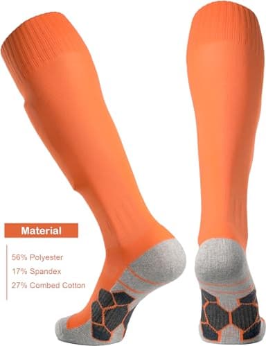 APTESOL Youth Soccer Socks Boys Girls Women Knee High Team Sport Cushion Sock Kids Long Tube Cotton Athletic Compression Socks (5-Pair Orange-A,Small) - Image 3
