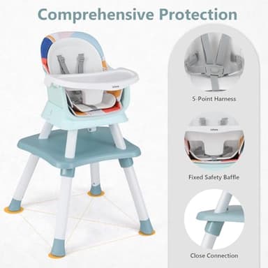 INFANS 8 in 1 Baby High Chair, Convertible Highchair for Babies and Toddlers, Infant Dining Booster Seat, Building Block Table, Kids Stool Table Chair Set with Removable Tray (8 in 1, Baby Blue) - Image 7