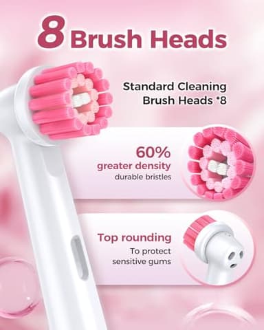 TEETHEORY Rotating Electric Toothbrush for Adults with 8 Brush Heads, Deep Clean Rechargeable Electric Toothbrush with 4 Modes and 2 Min Smart Timer, Last 30 Days and IPX7 Waterproof Pink - Image 4