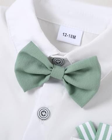 SANMIO Toddler Baby Boy Clothes Suit Gentleman Wedding Outfits, Formal Dress Shirt with Bowtie + Suspender Pants 1-5 Years - Image 6