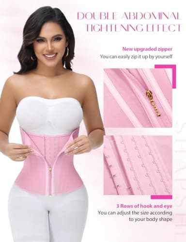 SHAPSHE Waist Trainer for Women Tummy Control Workout Waist Cincher Corset Shapewear Postpartum Body Shaper Faja with Zipper Hook Pink - Image 5