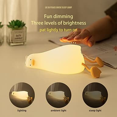 MUID Benson Lying Flat Duck Night Light, LED Squishy Duck Lamp, Cute Light Up Duck, Silicone Dimmable Nursery Nightlight, Rechargeable Bedside Touch Lamp for Breastfeeding, Finn The Duck. - Image 2