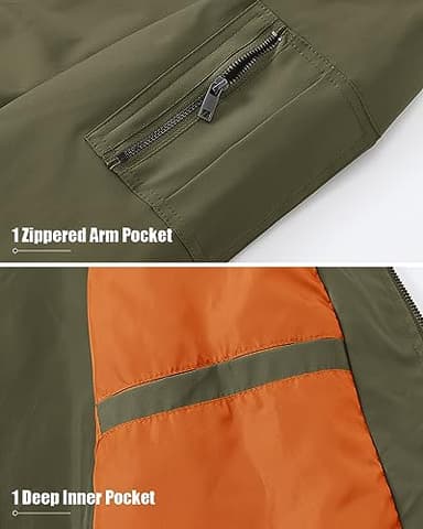 BGOWATU Men's Bomber Jacket Lightweight Windbreaker Jacket for Men Casual Fall Zip Up Coat Army Green 3X - Image 6