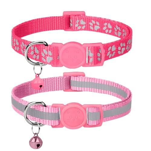 Taglory Kitten Collar Breakaway with Bell, 2 Pack Girl Boy Pet Kitten Collar Adjustable 6-8 Inch for 2-6 Months Cat, Pink - Image 1