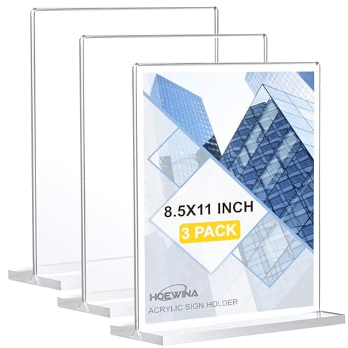 Acrylic Sign Holder 8.5 x 11 Inch 3 Pack, Clear Display Sign Stand for Store Sign Holders, Vertical Double Acrylic Stands, Vendor Booth Display Items - Image 1