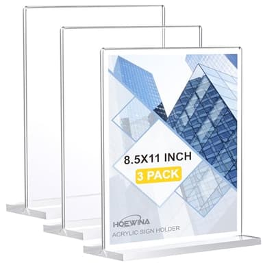 Acrylic Sign Holder 8.5 x 11 Inch 3 Pack, Clear Display Sign Stand for Store Sign Holders, Vertical Double Acrylic Stands, Vendor Booth Display Items - Image 1
