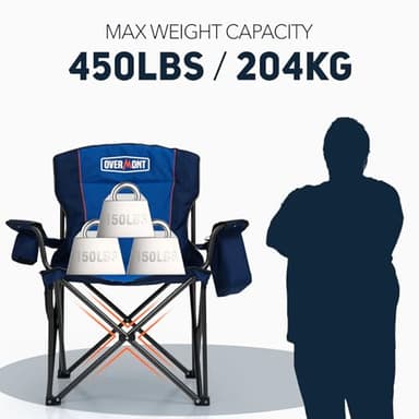 Overmont Oversized Folding Camping Chair 2Pack - 450lbs Support with Padded Cushion Cooler Pockets - Heavy Duty Collapsible Chairs for Sports Garden Beach Fishing Blue 2pk - Image 6