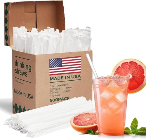 Glotoch Express 500PCS Individually Wrapped Clear Plastic Straws, 7.75'' Long, 0.24'' Diameter Disposable Drinking Straws for Every Occasion, Party, Made in USA - Image 1