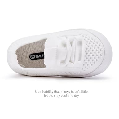 BMCiTYBM Baby Shoes Boys Girls Barefoot First Walking Shoes Breathable Mesh Walker Sneakers Tennis Outdoor Indoor Slip On 6-12 Months Infant White Size 4 Toddler - Image 3