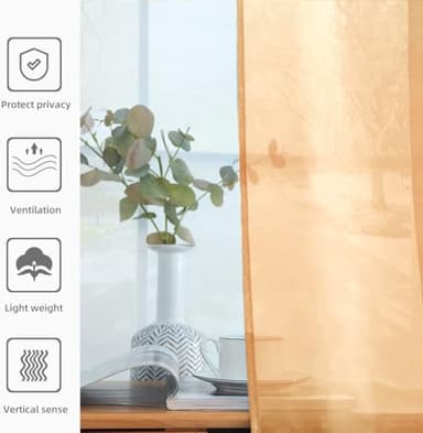youleyar Solid Sheer Rod Pocket Curtain Voile Draperies 2 Panels White Beige Black Grey Coffee 42 Inch Width 63 Inch Long 1 Pair for Kitchen Bedroom Children Living Room Yard(Beige,42Wｘ63L) - Image 5