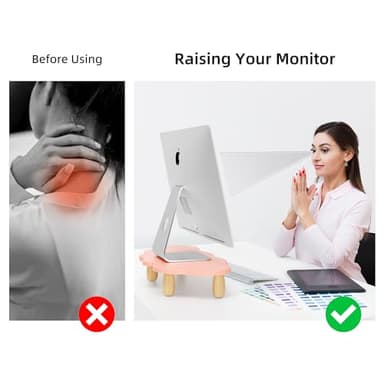 AFOOYO Monitor Stand Riser,Cloud-Shaped Sturdy Wood Computer Monitor Riser, Laptop Monitor Stand, Multi-Purpose Desktop Organizer Riser for Computer, Laptop, Printer, TV,Pink - Image 3