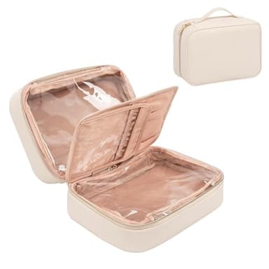 OCHEAL Makeup Bag, Make up Travel Bag Large Capacity Waterproof Cosmetic Organizer Bag with Makeup Brush Compartment & Handle for Women Girls Travel Toiletry Accessories-Beige - Image 8